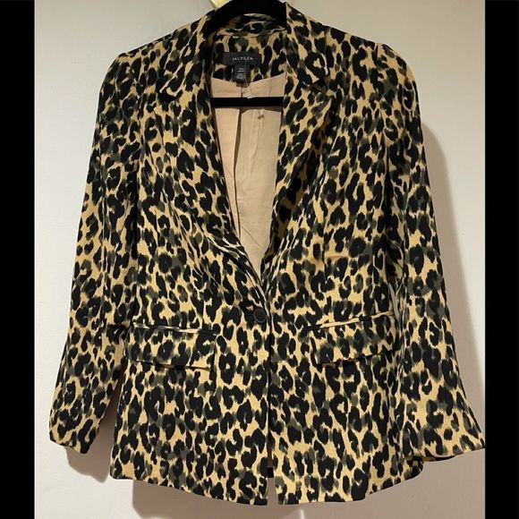 New Halogen Nordstrom Taupe Animal Print Leopard One Button Blazer XXS Petite - Picture 2 of 12